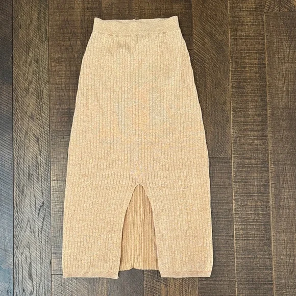 Free People Skyline Midi Skirt Beige Rib Knit Sweater Pull On Camel Tan - Picture 4 of 9
